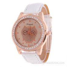 Owl Vein Leather Strap Rhinestone Quartz Watch